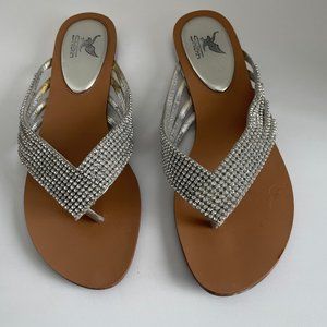 SHIEKH dressy flat Silver and Rhinestone Sandal Size 9